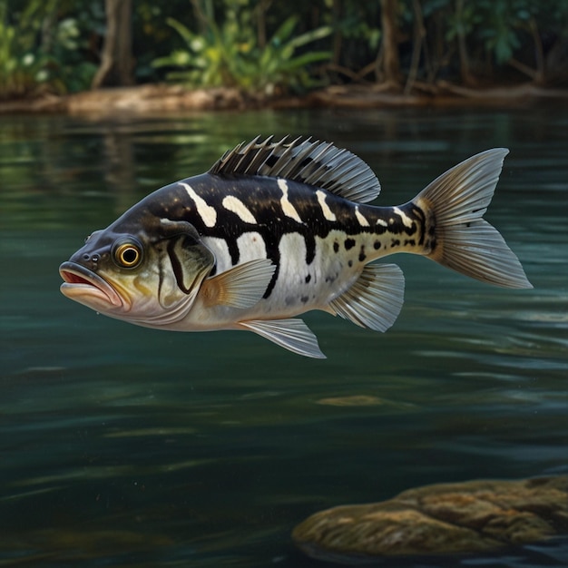 Photo a fish with a white stripe is floating in the water