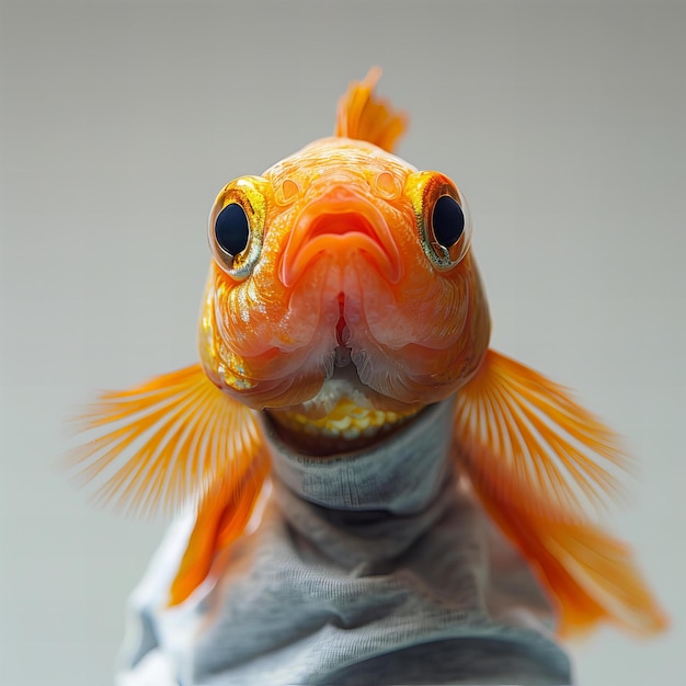 a fish with a yellow tail is sticking out of a tank