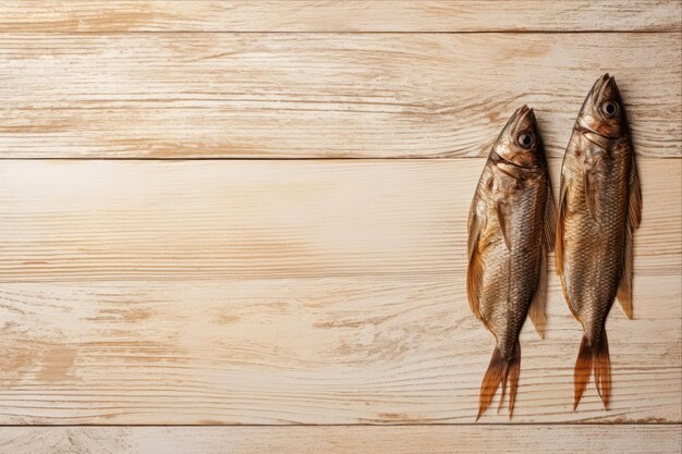 Photo fish on a wood board with a fish on the left side