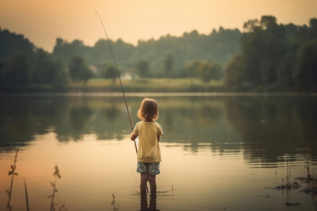 Fisherman child fishing rod Generate Ai