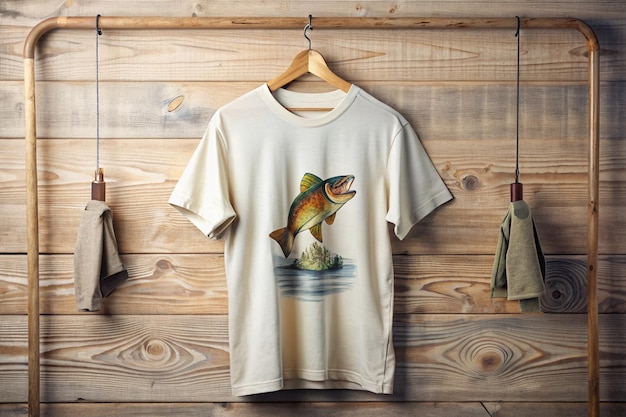 Photo fisherman fishing vintage t shirt in hanger