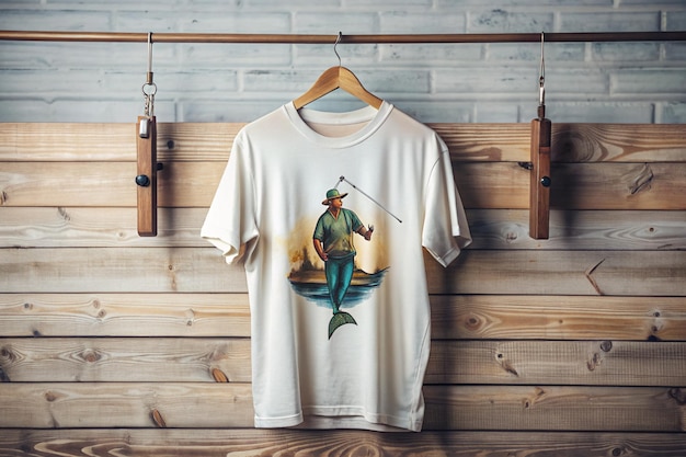 Photo fisherman fishing vintage t shirt in hanger