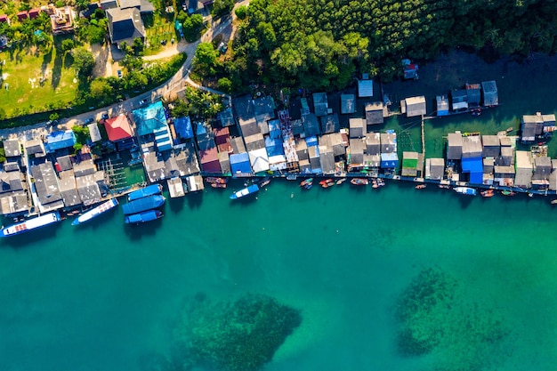 Fisherman village from the bird eye view at Koh Kood, Southeast of Thailand.