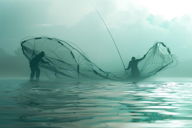 Fishermen casting nets octane render k UHD ar