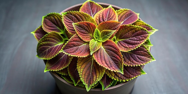 Photo fisheye plectranthus ampelous coleus plant on gray background