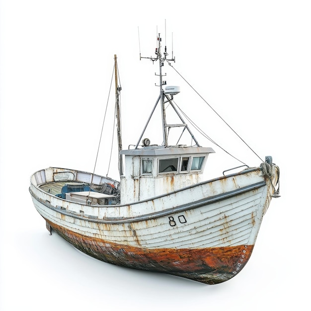 Fishing boat isolated on a solid white background