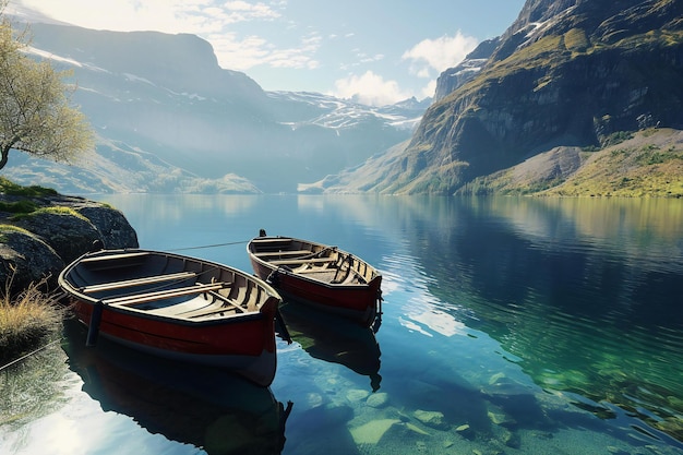 Fishing boats on the fjord in Norway Scandinavia