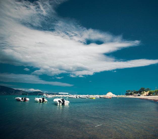 Fishing boats in the Ionian sea in Greece