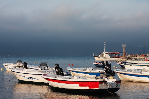 Fishing boats moored in port in Zante town, Zakynthos, Greece