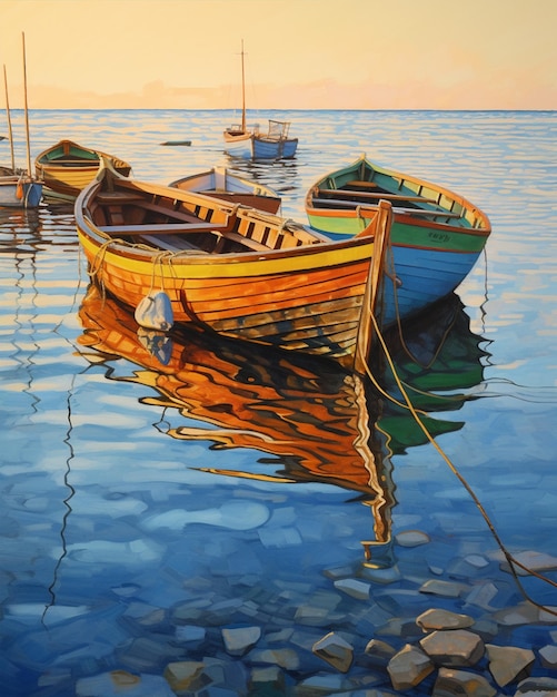 Photo fishing boats oil painting on canvas