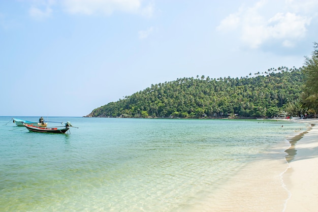 Fishing boats parked on the Beach at Haad salad , koh Phangan, Surat Thani in Thailand.