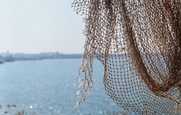 Fishing net on the background of the sea