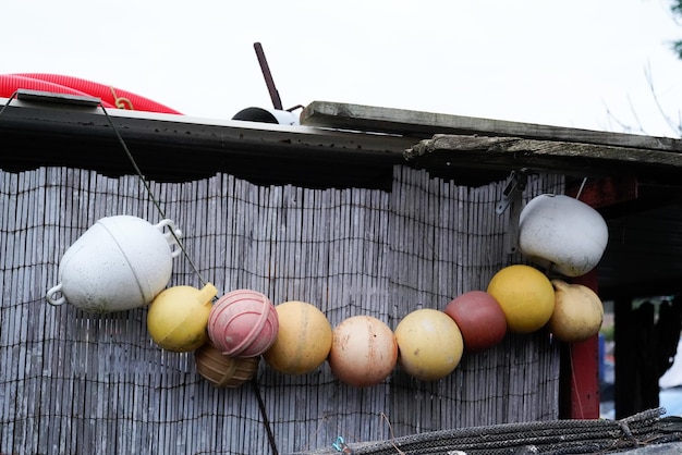 Fishing net float on wooden wall old Lobsters Floats