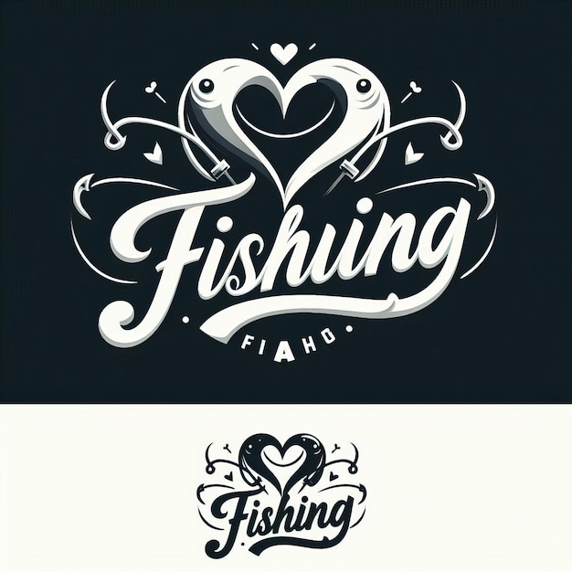 Photo fishing passion heart hook logo design