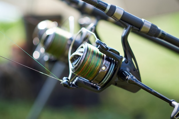 Fishing reel in close up 