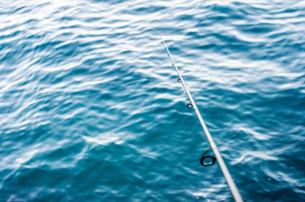 Fishing rod closeup on a background of the sea