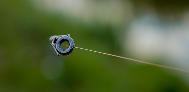 Fishing rod rings close up with blurred background