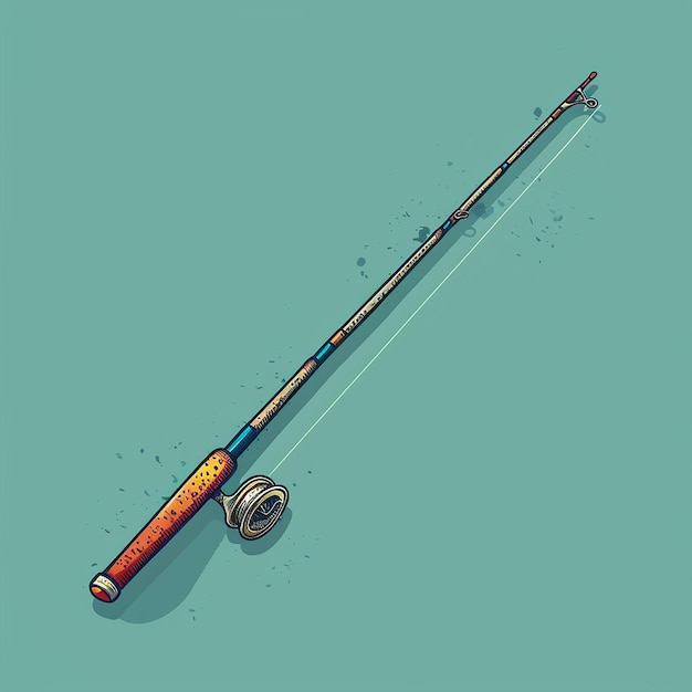 Photo fishing rod vector icon isolated on flat color background