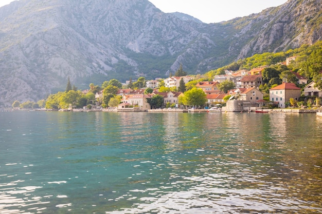 Fishing village on mountain background in montenegro