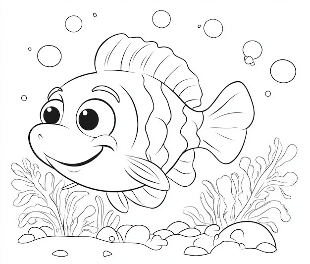 Photo fishthemed coloring book for kids and adults