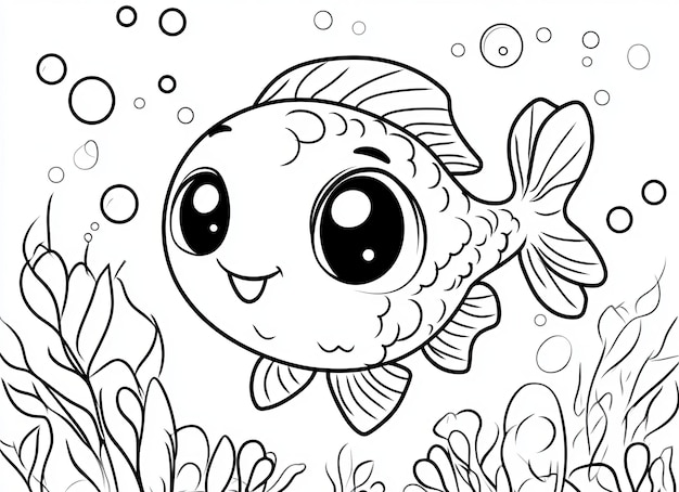 Photo fishthemed coloring book for kids and adults