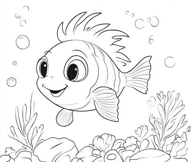 FishThemed Coloring Book for Kids and Adults