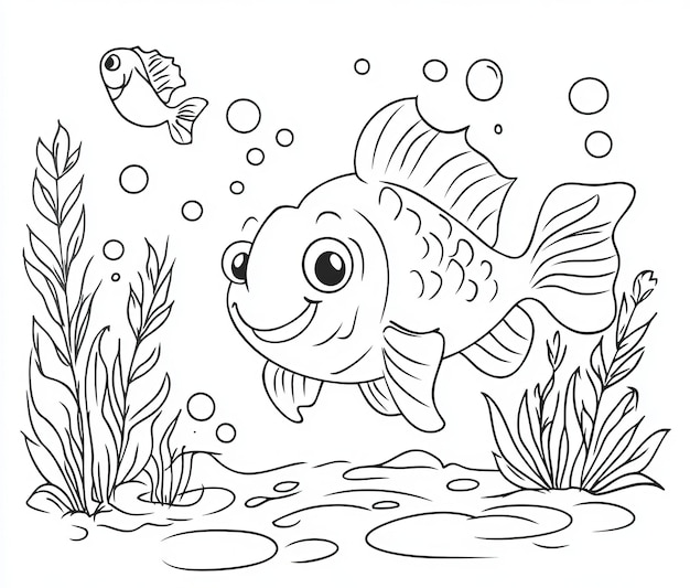 Photo fishthemed coloring book for kids and adults