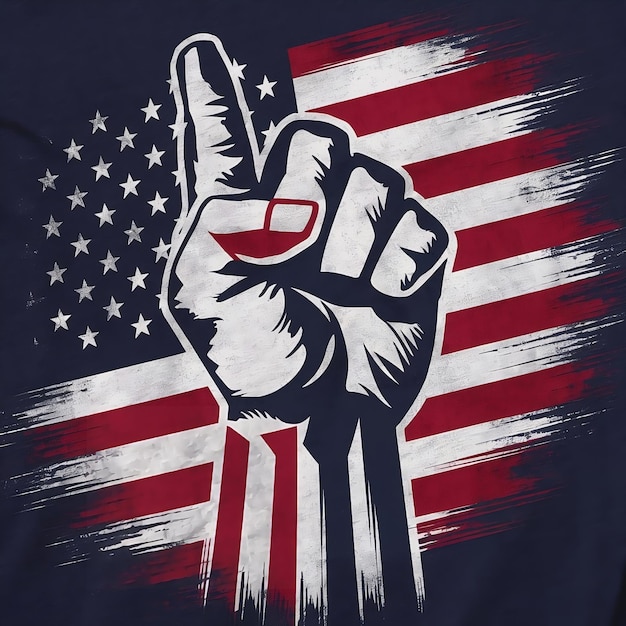 Fist in the shape of a victory sign with a US flag Tshirt design