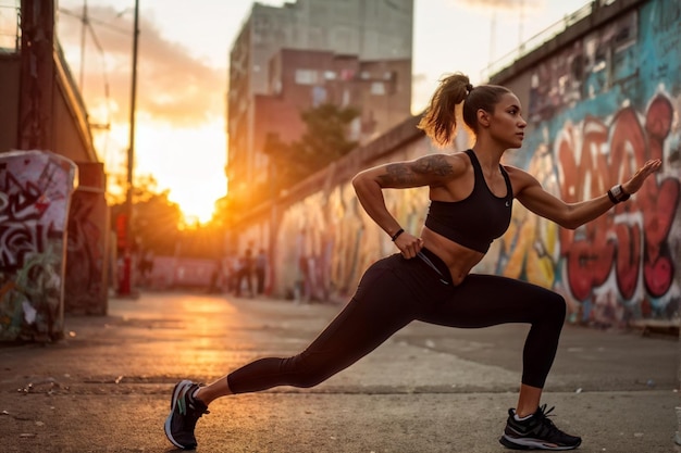 Photo fit athlete stretching in urban city