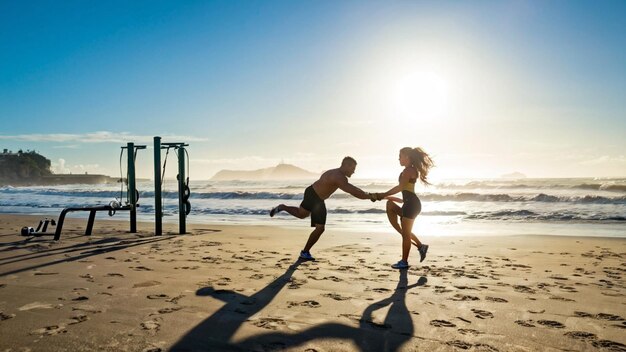 Photo fit athlete training on the beach