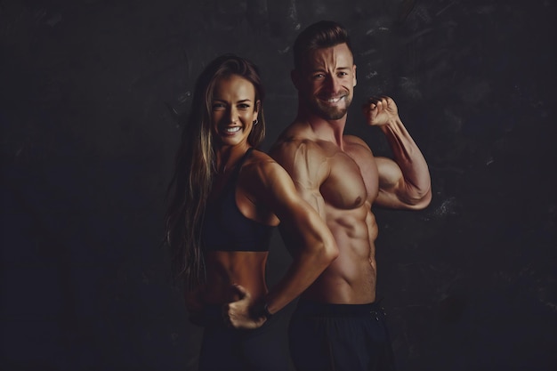 Fit Couple in Gym Displaying Strength and Determination During Intense Workout Session Highlighting