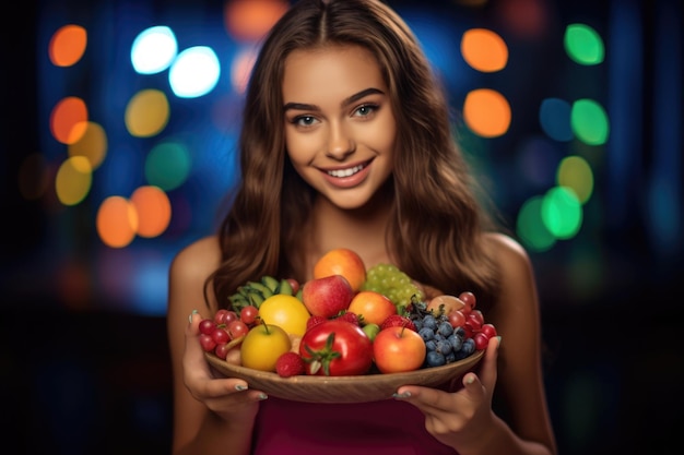 Fit girl holding up healty diet