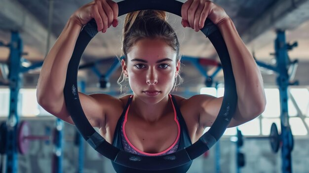 Photo fit girl training on gymnastics rings