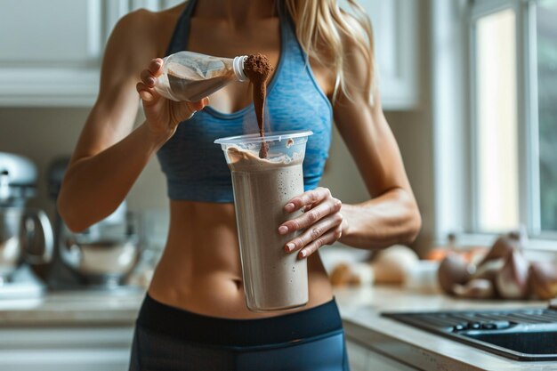 Photo fit woman mixing protein shake