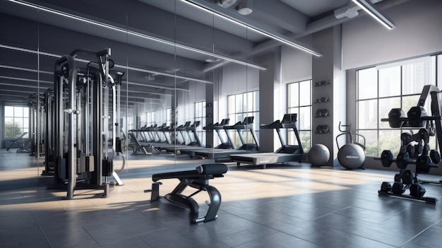 Fitness club weight training equipment gym modern interior