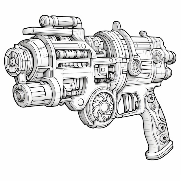 Fitness Coloring Pages Hyperrealistic Scifi Ray Gun In Black And White