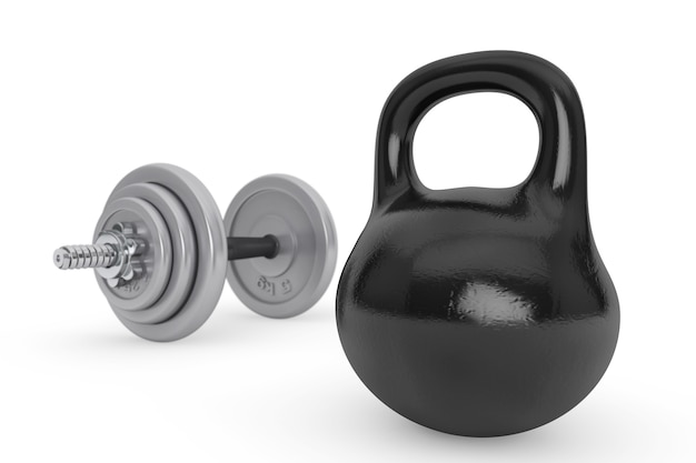 Fitness concept. Kettlebell and dumbbell on a white background