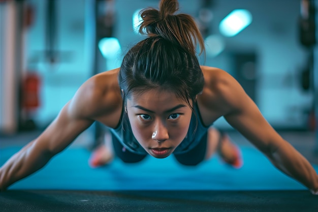 Fitness Enthusiast Doing Push Up from a Mat