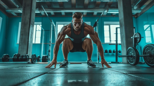 Fitness enthusiast in a gym copy space