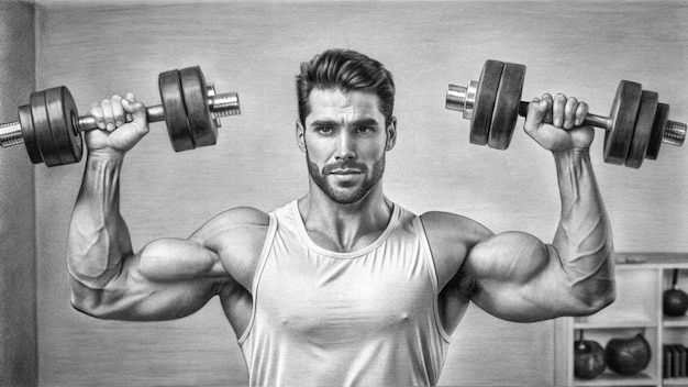 Fitness enthusiast lifting dumbbells in a wellequipped home gym