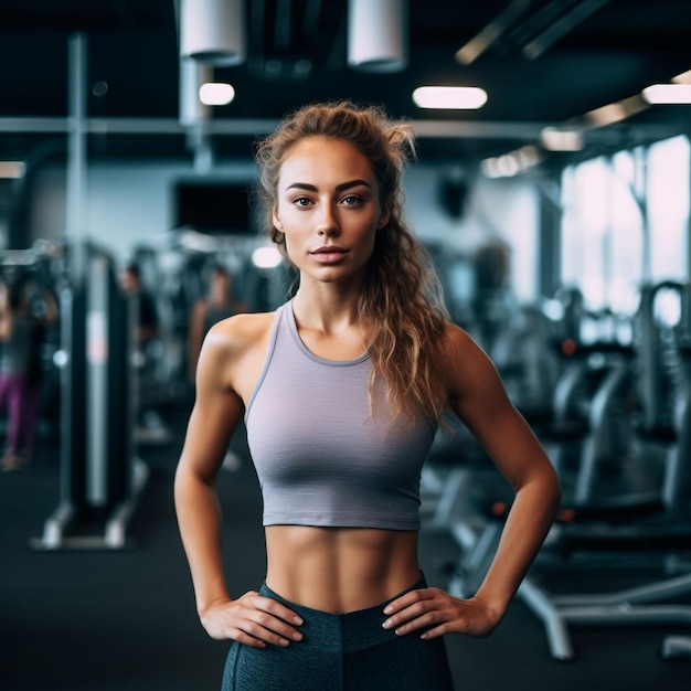 Fitness enthusiast posing confidently in a modern gym during the day