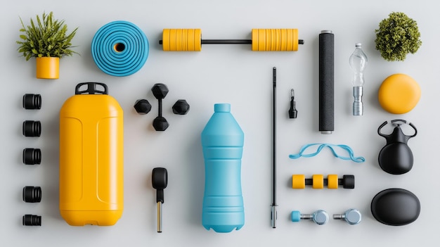 Photo fitness equipment flat lay workout essentials