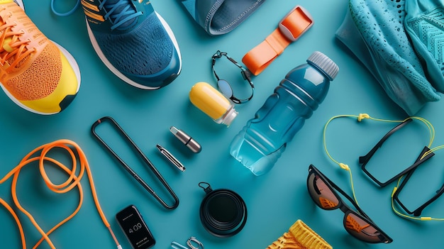 Photo fitness essentials a flat lay of workout gear and accessories