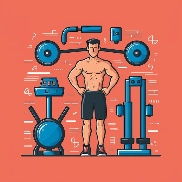 Photo fitness and exercise vectors illustration of fitness equipment and exercises