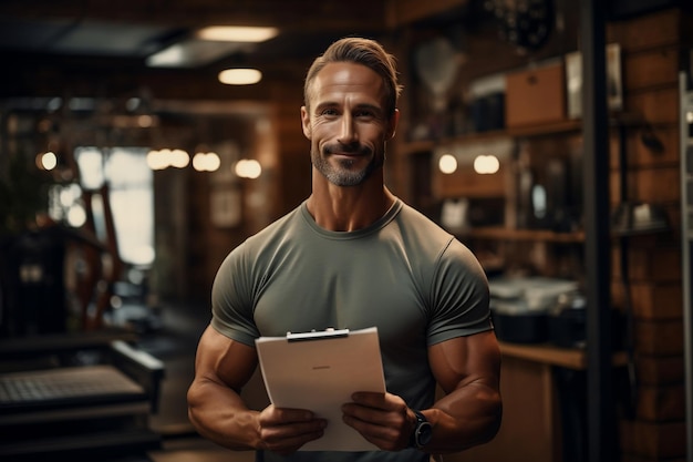 Fitness Gym Portrait Personal Trainer with Clipboard