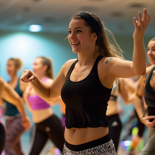 Fitness Instructor Leading a Live Zumba Class