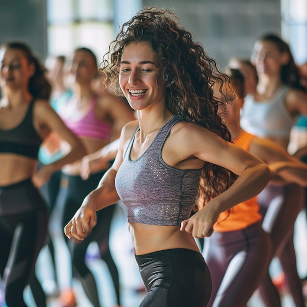 Fitness Instructor Leading a Live Zumba Class