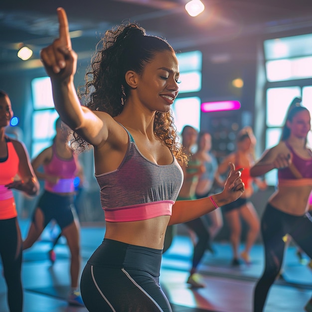 Fitness Instructor Leading a Live Zumba Class