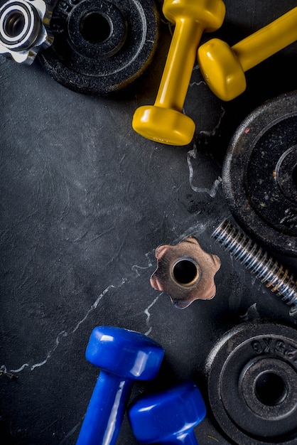 Fitness tools and dumbbells