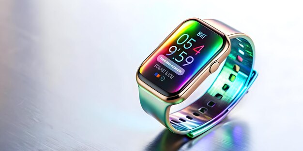 Fitness tracker with holographic step count copy space below concept as A top down shot of a fitness